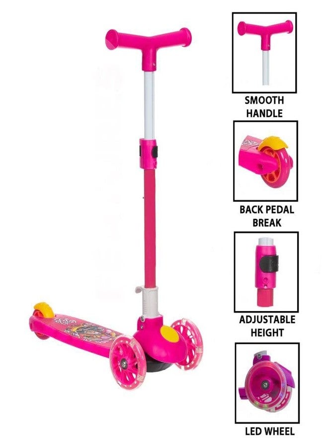 Plutofit Height Adjustable Foldable Super Scooter for Kids with LED Wheels, Pink - Image 2